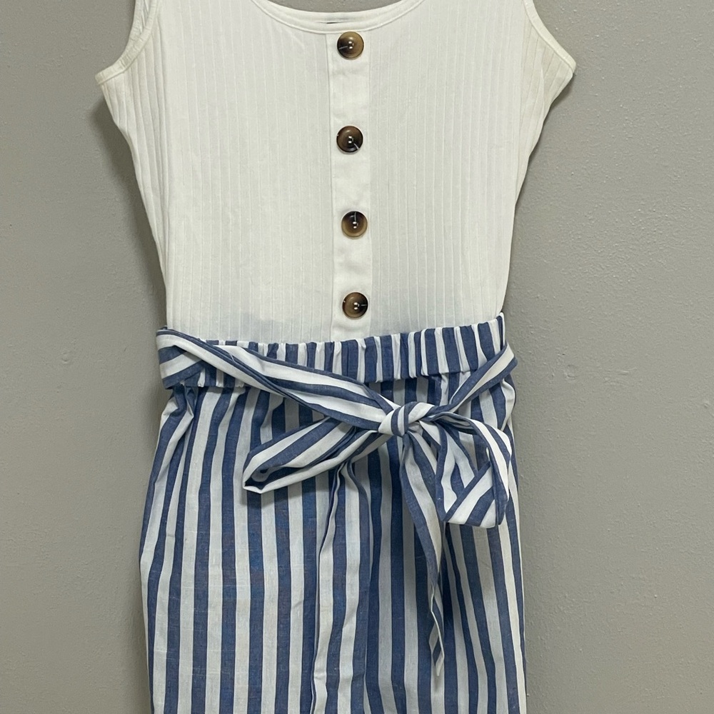 SHEIN White and Blue Striped Button romper - Picture 1 of 7